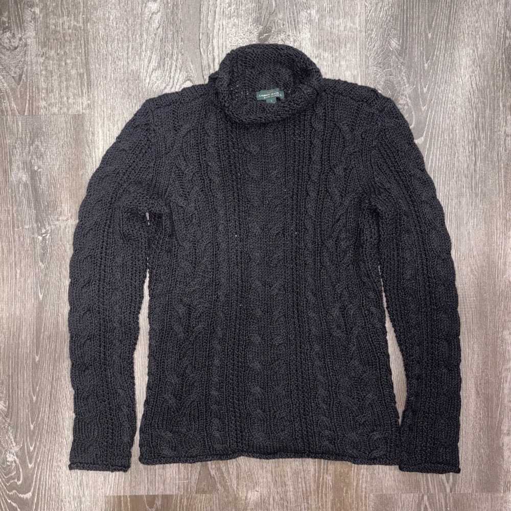 VTG LRL Jeans Co Ralph Lauren Cable Knit Sweater Women's Small Black Turtleneck